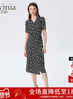 Lavinia通勤气质雪纺连衣裙24夏新款优雅v领经典碎花长裙Q43L136