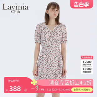 小樱花印花高腰v领显瘦连衣裙女P13L108S Lavinia拉维妮娅夏季 新品