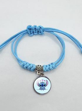 史迪奇Stitch卡通图案时光宝石女式伸缩手链 史迪仔蓝色简约手绳