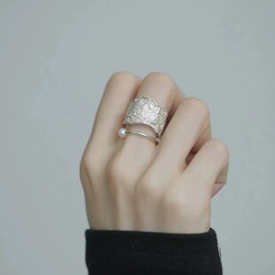马年新品足银999纯银肌理几何线条戒指女轻奢高级感设计重工ins