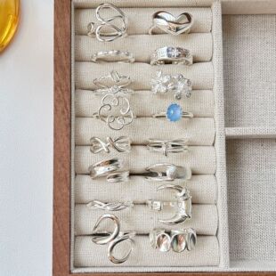 韩版925纯银几何形状设计感亮银戒指女不掉色个性百搭开口食指戒