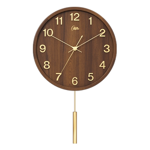 康巴丝实木新中式钟表挂墙石英钟家用挂钟客厅高档卧室静音中国风