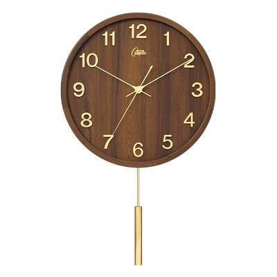 康巴丝中式胡桃实木静音高端挂钟