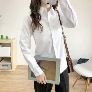 2026春秋女长袖白衬衫暗门襟长袖纯棉职业装