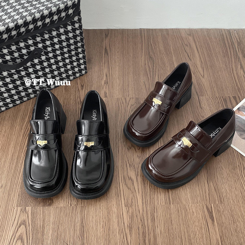 TTWuuu显腿长！一脚蹬金币JK小皮鞋粗跟厚底乐福鞋百搭增高单鞋女,女鞋,浅口单鞋,淘宝优惠券,粉丝福利购,淘宝优惠卷