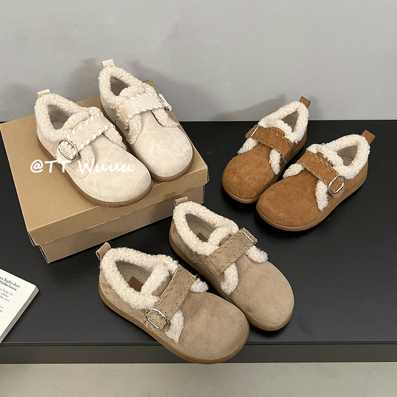 毛毛绒棉鞋一脚蹬保暖雪地棉鞋