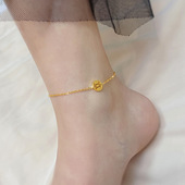 日韩小巧气质福字钛钢镀金脚链女款 简约镂空圆形足链夏日性感脚饰