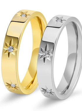 跨境欧美新品太阳花镶钻钛钢镀18K金戒指指环百搭食指中指显气质