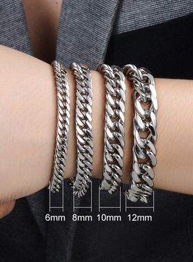 欧美时尚百搭嘻哈钛钢手链复古文艺潮男女银色手饰简约风不掉色
