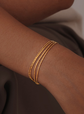 日韩时尚精致多层链条手链百搭跨境饰品女钛钢镀18K金配饰24新款