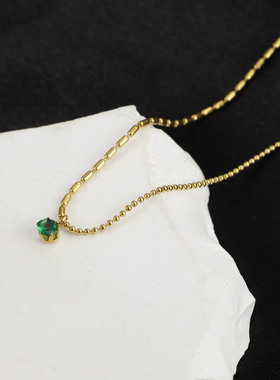 日韩简约清新迷你小绿钻项链女钛钢镀金小众设计感米粒锁骨链气质
