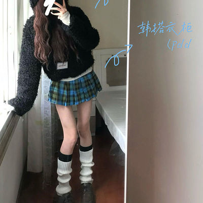 韩系气质氛围高腰显瘦短款格纹百褶裙A字半身裙百搭小个子短裙