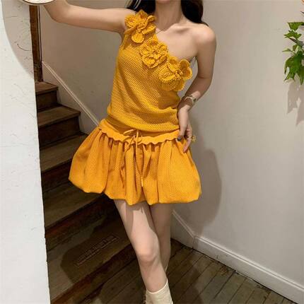 两件套/单件甜辣度假风气质减龄百搭设计感背心+小个子短裙套装女