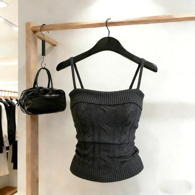 高级感麻花纹针织吊带小个子气质背心女修身显瘦百搭性感上衣