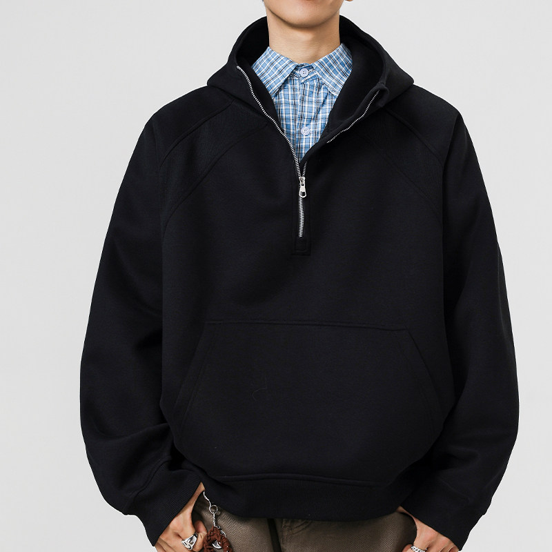 1w件+420g华棉2026春款拼螺纹半拉链套头卫衣无影墙WY606P45,男装卫衣,电商A030