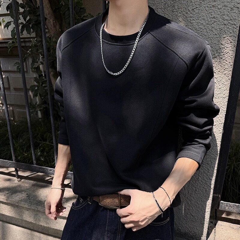 潮牌美式解构拼接长袖T恤男2025秋新款百搭打底套头上衣T2596P18,男装T恤,电商A030