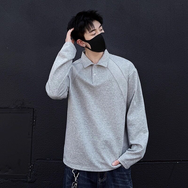 曼巴棉美式正肩POLO衫重磅衬衫翻领长袖T恤男休闲新款T2599P19,男装Polo衫,电商A030
