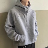 1w件+420g华棉2026春款拼螺纹半拉链套头卫衣室外模特WY606P45，男装卫衣，电商A030