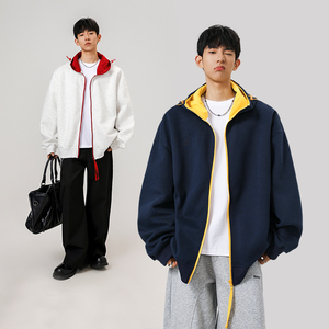 9w件+330g华棉 2026春款拼色连帽开衫卫衣 无影墙 WY616 P36，男装卫衣，电商A030