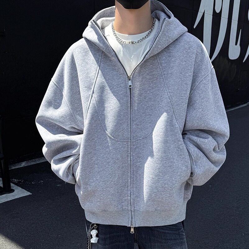 5k件+400g重磅设计感结构线卫衣开衫连帽外套室外模特WY605P45,女装短外套,电商A030