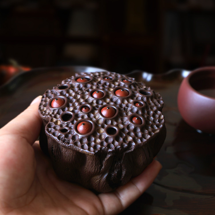 宜兴紫砂茶宠摆件雕塑名家工艺品陈真全手工精品莲子盖托仿真莲蓬