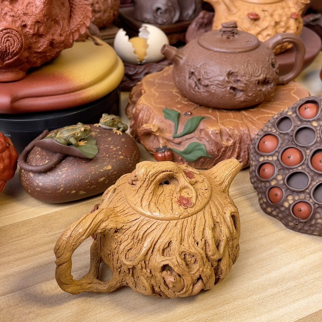 宜兴原矿紫砂茶具茶壶名家手工精品梅段泥梅桩松鼠供春壶170毫升