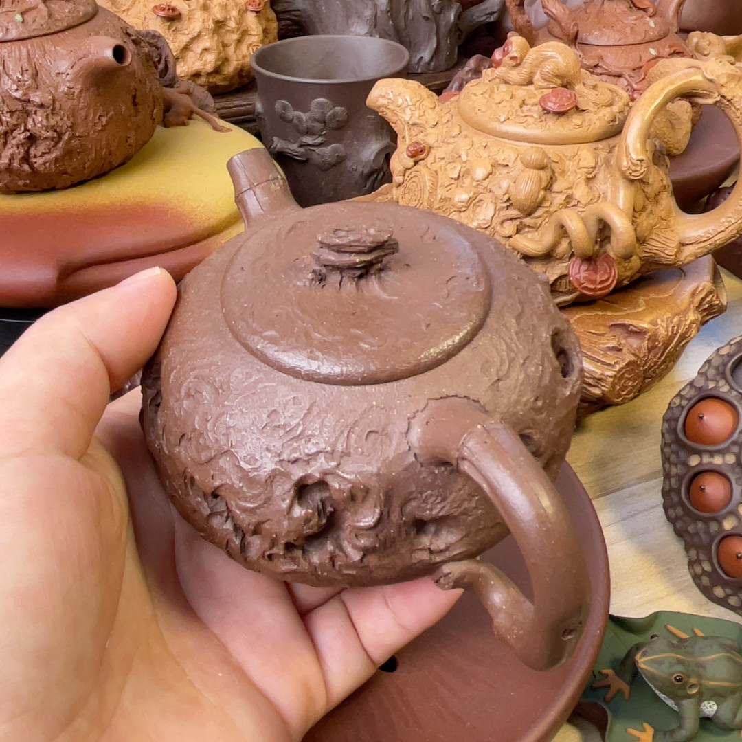 宜兴原矿紫砂茶壶茶具名家手工精品竹节太湖石全手供春壶