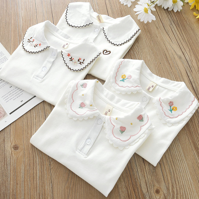 洋气女童加绒打底衫儿童弹力刺绣长袖衬衫中大童衬衣2025加厚新款