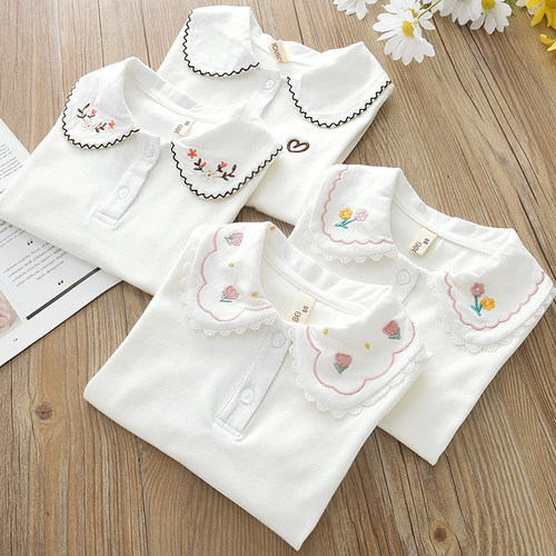 洋气女童加绒打底衫儿童弹力刺绣长袖衬衫中大童衬衣2025加厚新款