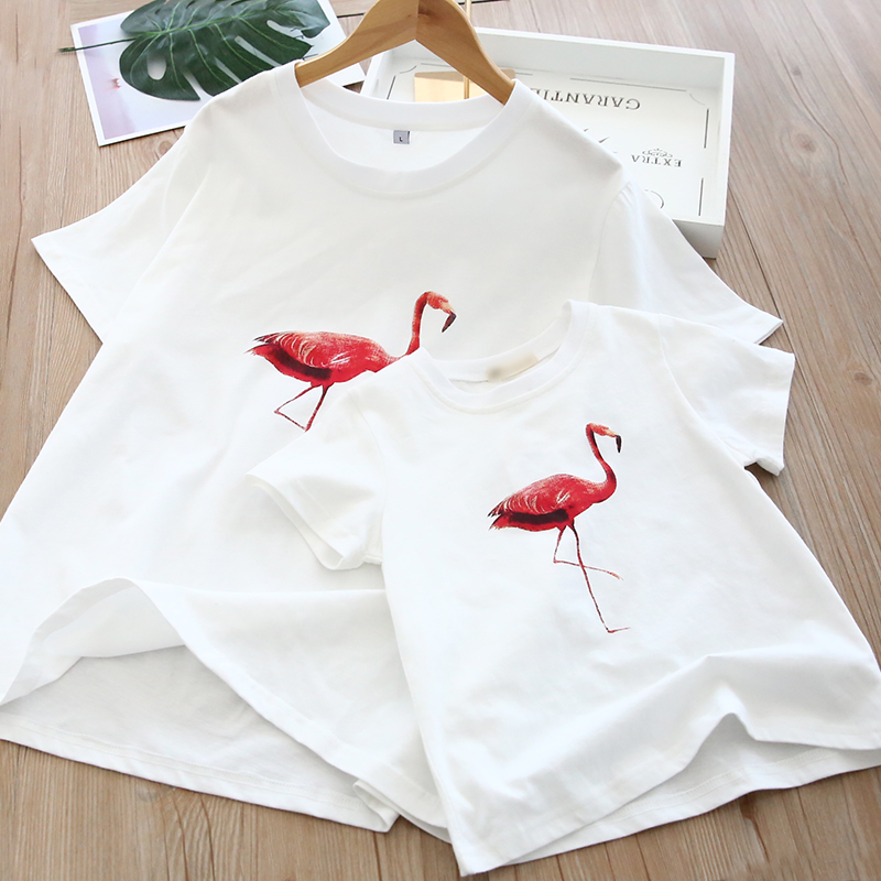 五折清仓！亲子装百搭T恤短袖儿童白色棉质上衣宝宝圆领套头上衣