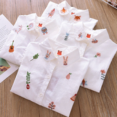 衬衣2023秋装 中大童翻领长袖 儿童百搭白色打底衫 纯棉女童刺绣衬衫