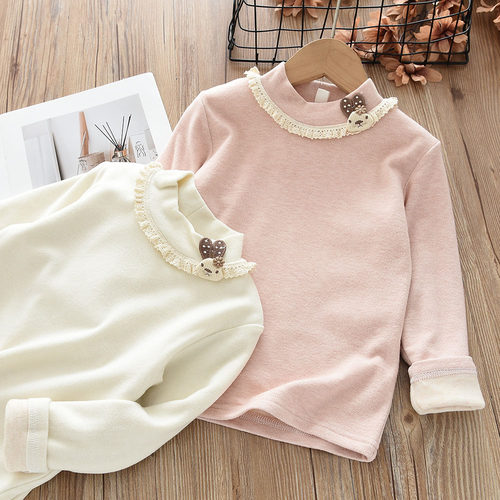 洋气女童双层加厚打底衫儿童半高领保暖秋衣卫衣小女孩T恤衫冬装