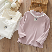 女童半高领保暖打底衫 儿童加厚300克弹力秋衣上衣2025秋冬新款 T恤