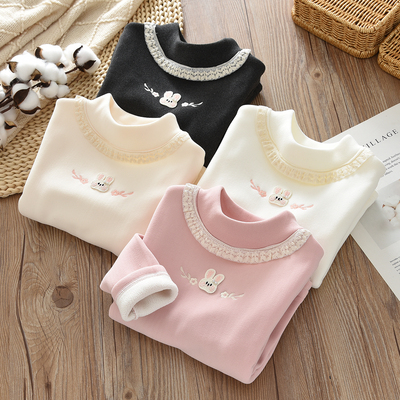 冬季新款女童一体绒打底衫儿童半高领内搭T恤衫女孩保暖上衣毛衣