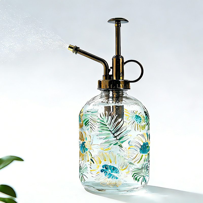 手工彩绘复古家用浇花玻璃喷壶多肉园艺小型按压消毒浇水加湿喷雾