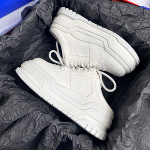 真皮增高6CM半拖夏外穿厚底松糕配裙子包头懒人小白鞋 百搭 女时尚