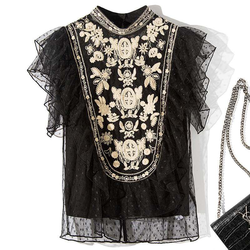 Spring and summer dress sleeve embroidered gauze hollow out|ruв категории Женская одежда, рубашка - от Buy2taobao.com для оказания профессиональной услуги покупки агента Taobao