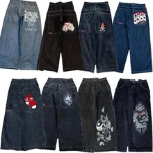 欧美街头JNCO Y2K宽松牛仔裤男士复古刺绣嘻哈街头原宿男士阔腿裤