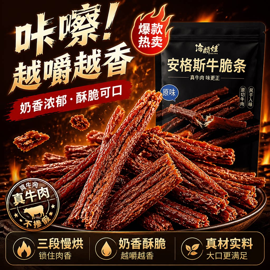 安格斯牛脆条风干牛肉薄脆片高蛋白解馋肉脯休闲办公室网红零食