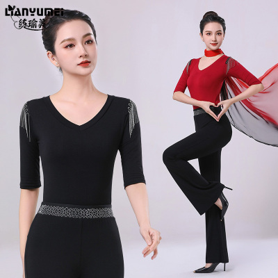高端形体训练服装女礼仪导师气质模特走秀古典舞练功服上衣丝巾