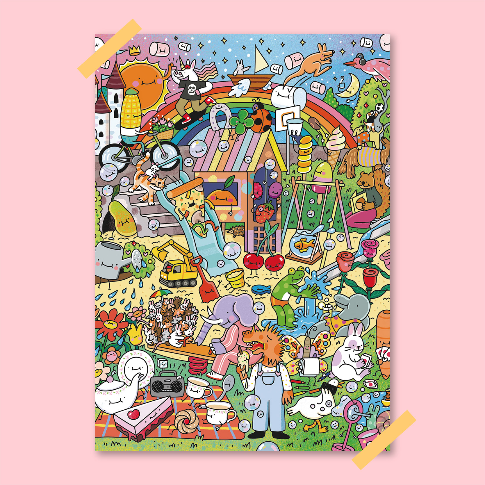 动物派对插画卡通海报儿童房卧室宿舍房间可爱装饰画墙贴无框画图片