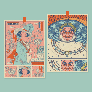 日本浮世绘版画海报日料店宿舍卧室房间装饰画墙贴无框画挂画画芯