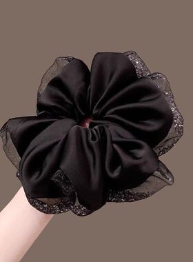 大肠欧美黑色复古仿真丝法式发饰圈慵懒发绳高级发圈绸缎面ins超