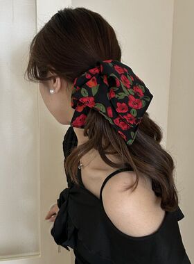 大肠发圈发绳慵懒法式韩系方形皮筋玫瑰花方巾高级感风超大荷叶边