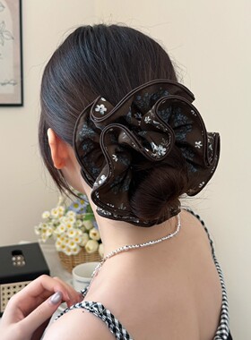 复古风小碎花四层缎面大肠发圈女2025新款法式优雅小清新发绳发饰