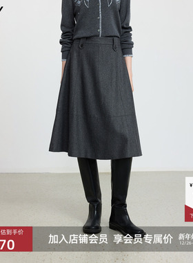 LILY2025冬新款女装格雷系橡筋腰休闲气质通勤加厚灰色半身裙伞裙