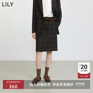 纹腰带气质通勤直筒裙半身裙 羊毛混纺学院风格 LILY2025冬新款 女装