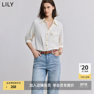 衬衫 简约翻领气质通勤宽松休闲纯色七分袖 外套 女装 LILY2026夏新款