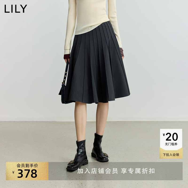 LILY学院风通勤高腰百褶半身裙