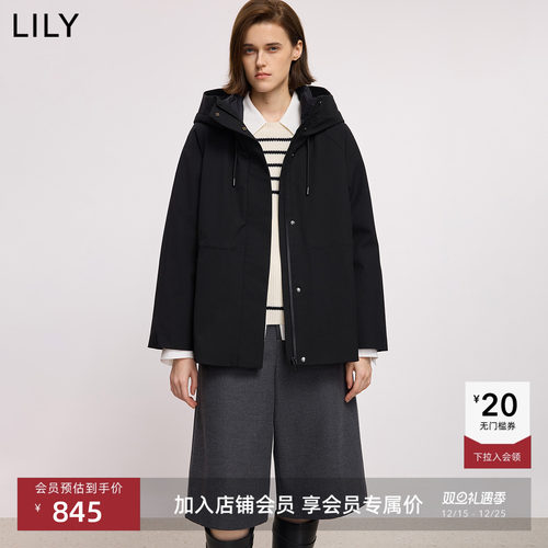 LILY鸭绒收腰连帽中长款羽绒服
